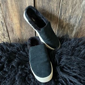 TOMS black suede mules